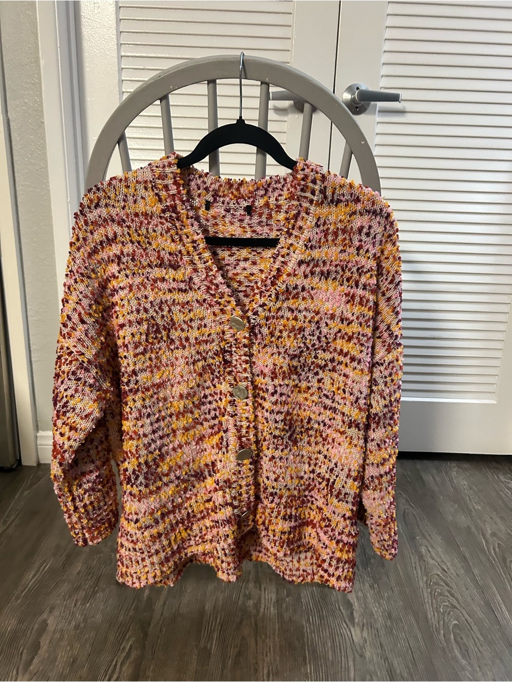 Multicolor V-Neck Cardigan Sweater - Pink/Yellow Mix